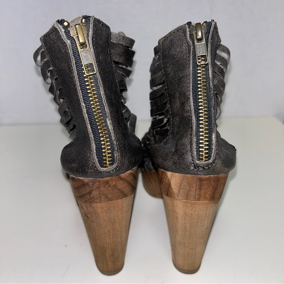 Sbicca Yani Huarache Charcoal Leather Zip Platform Chunky Block Heel Sandal - Picture 10 of 11